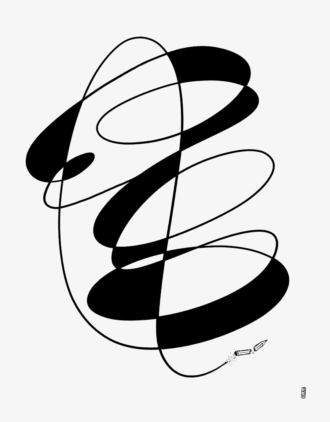Einzigartiges Kunstwerk «E» for «Eraser», ein exklusives Einzelstück in einem hochwertigen Rahmen. Geschwungene Linien, symbolisieren die Vereinigung vom Buchstaben «E» mit der Kunst. Im Rahmen vom Projekt «36DaysOfType Project».