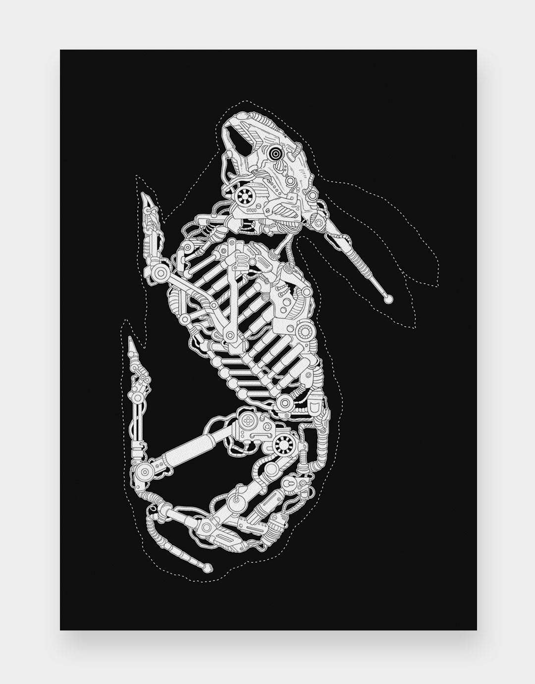 Postkarte 2: Sujet «Robit», Illustration von einem X-Ray eines Roboter-Hasen.