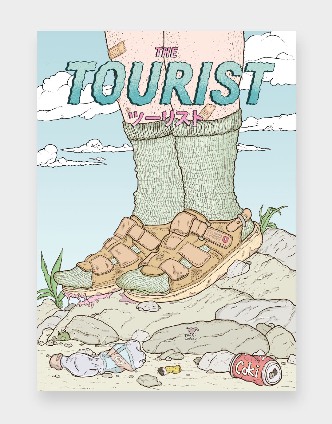 Postkarte 2: Sujet «Tourist», illustratives Sandalen-Motiv. Inspiriert von urbanem Style und moderner Kunst.